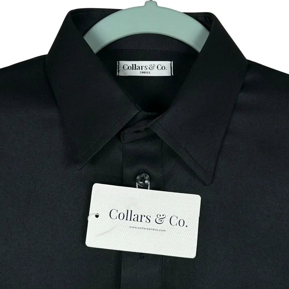 Collars & Co Polo Shirt Mens Small Black Point Dress Collar Office Preppy NWT